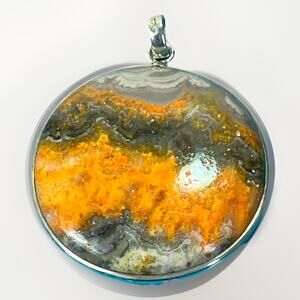 Sterling Silver Bumblebee Jasper Southwestern Pendant Round Cabochon 925 11.5g